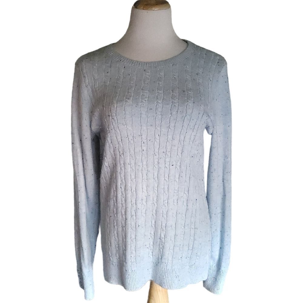 Talbots Cable Knit Confetti Flecked Light Blue Pullover Sweater Women's Size L